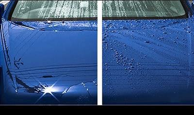 Capô azul: metade vitrificada, metade sem proteção